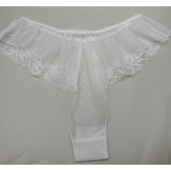 Women's Lace Sheer Ruffle Thong Panties Bowknot Mid Rise Comfortable Underwear M - Picture 2 of 11
